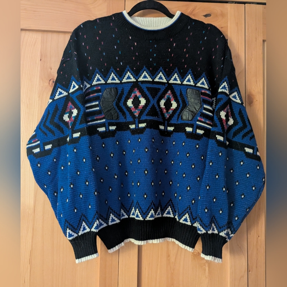 Unisex Black and Blue Geometric Sweater